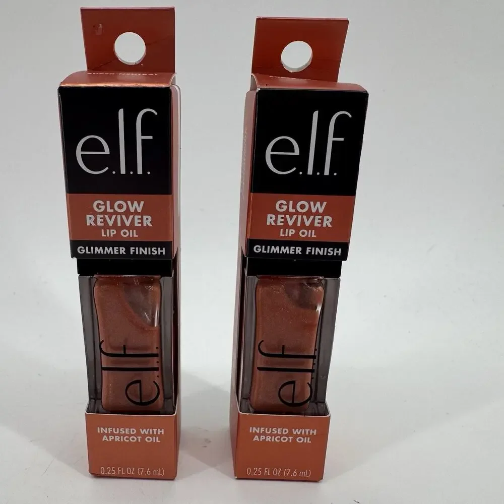e.l.f. Glow Reviver Lip Oil Glimmer Super-Neutral Rosy Beige 2 Pack New